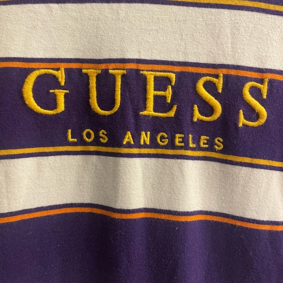 GUESS Striped Purple and White Tee - Picture 2 of 3
